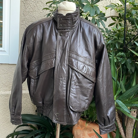 Vintage 90’s brown SAXONY leather oversized jacket - Picture 5 of 16
